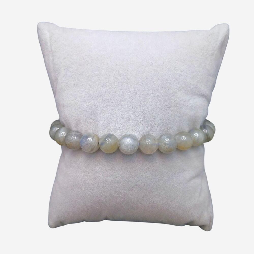 Boho Natural Gray Labradorite Bracelet Stretch Artisan 8mm Beaded Unisex NEW